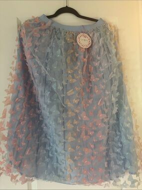 Umgee Light Blue A-Line Skirt with Pastel Butterfly Appliqués